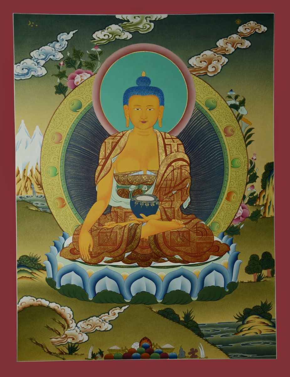 35" Tibet Buddhist Thangka Painting Sakyamuni In The Bodhi Day Become Awakened 