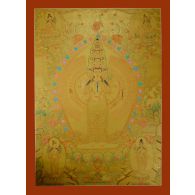 Gold Avalokiteshvara Thankga Painting - 33.75"x24.75"   