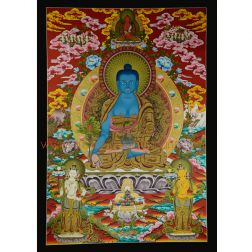Traditional Medicine Buddha Thangka Painting - 42.5"x30"