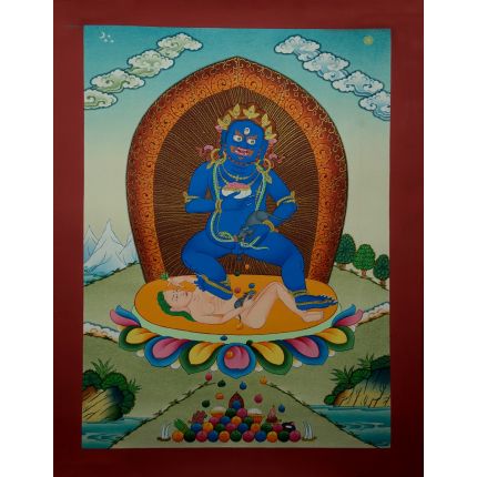 17.25"x13" Black Jambhala Thangka Painting