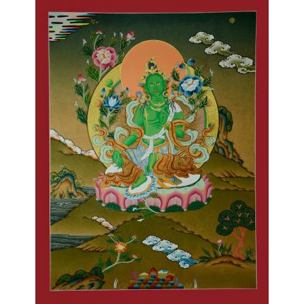24.5"x18.5" Green Tara Thangka Painting