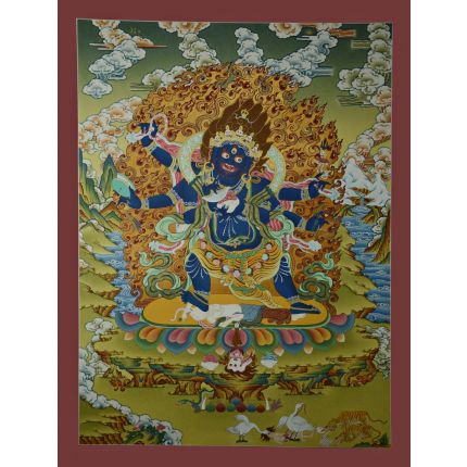 29.5"x22.5" Black Mahakala Thangka Painting