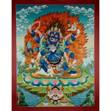 29.25"x23" Black Mahakala Thangka Painting