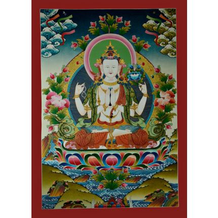 31"x22.25" Chenrezig Thangka Painting