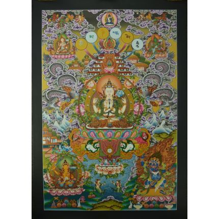 Tibetan Chenrezig Thangka Painting – 33.5" x 24.7"