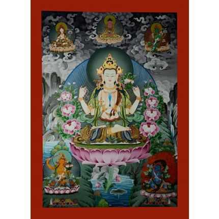 32.75"x24" Chenrezig Thangka Painting