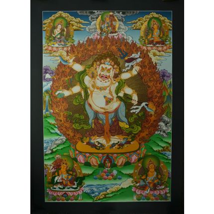 33.5"x23.5" White Mahakala Thangka Painting