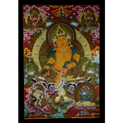 42.75"x30" Yellow Jambhala Thankga Painting