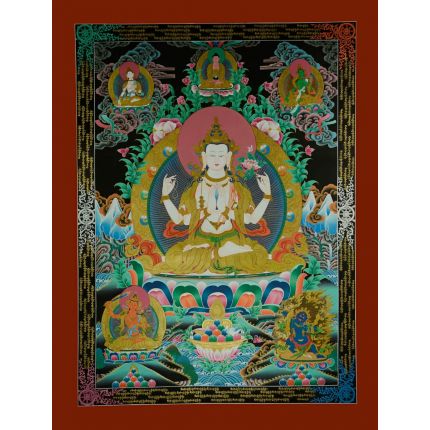 48"x36.5" Chenrezig Thangka Painting
