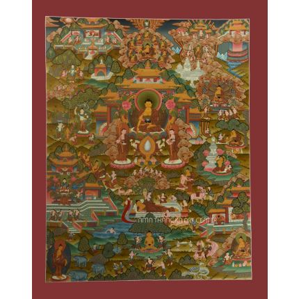  Buddha Life Thangka Painting  painted by master artisan. He has capture all the significant monuments in Buddha life.