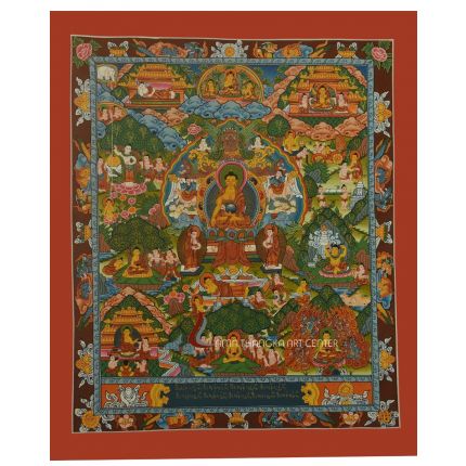 Bring tranquility and serenity into your home with the Buddha Life Story Thangka painting.