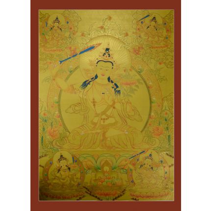 Gold Manjushiri Thanka Painting - 34.5"x25"   