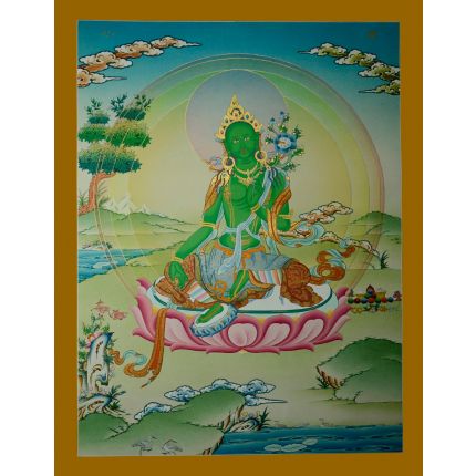 26.5"x20.25" Green Tara Thangka Painting