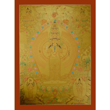 Gold Avalokiteshvara Thankga Painting - 33.75"x24.75"   