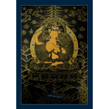 34"x24.25"  Black and Gold Manjushiri Thankga Painting