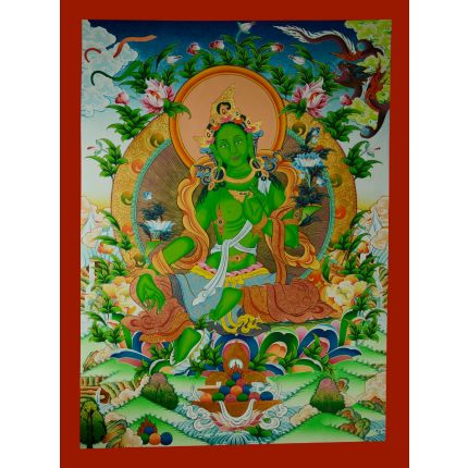 34.5”X 26” Green Tara Thanka Painting