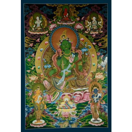 42”x28.75" Green Tara Thangka Painting