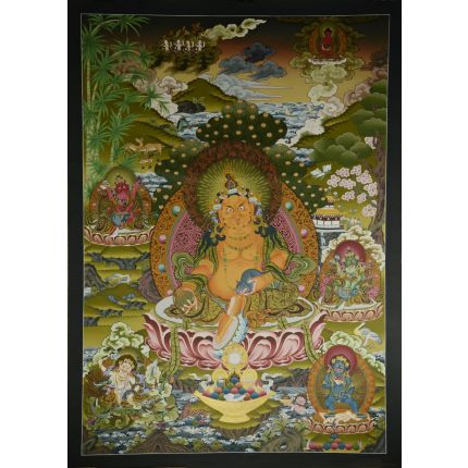 42.25"x30.5" Yellow Jambhala Thankga Painting