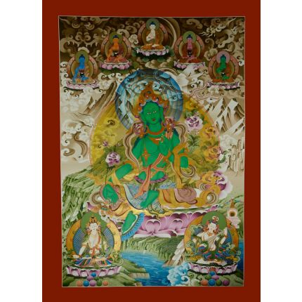 54"x39.5" Green Tara Thangka Painting